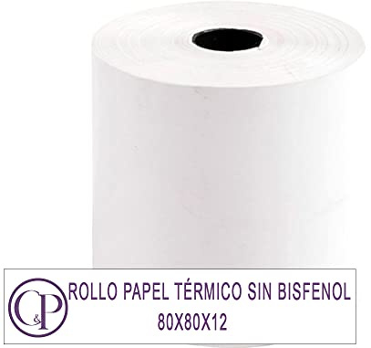 C&P Rollos Papel Térmico 80x80x12 mm para Sumadora Impresora TPV, Sin Bisphenol A (8 unidades)