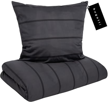 bugatti Bettwäsche 135x200 cm - Satinbettwäsche anthrazit/schwarz, 100% Baumwolle, 2 teilig mit Reißverschluss