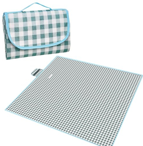 Huixinue Picknickdecke 200x200 cm,Outdoor Picknickdecke Wasserdicht,Faltbare Picknick Decke,Tragbare Waschbar Stranddecke,Picnic Blanket mit Tragegriff,Für Camping Wandern Park Strand. (Blau)