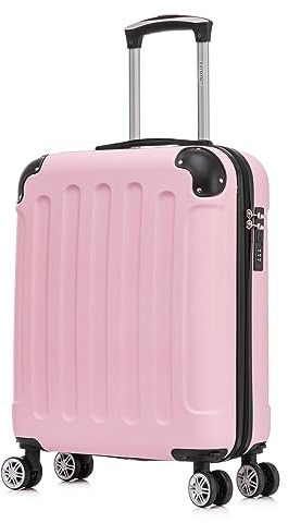 RAYKONG Maleta Cabina ABS 55x40x20cm 44L - Maxima aprovechamiento de Capacidad - 4 Ruedas Giratorias Dobles con 360ª - Candado Incrustado - RosaClaro