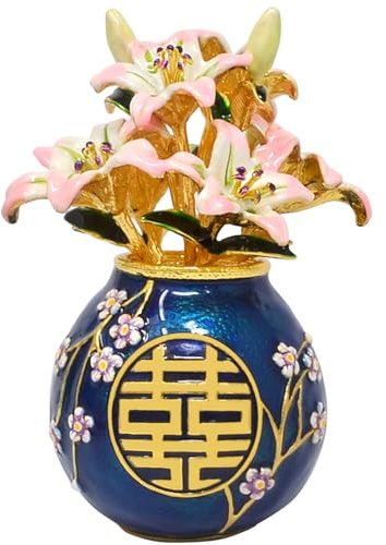 2024 Blau Weisheit Altes Porzellan Chinesische Kunst Asiatische Frieden Reichtum Porsperität Erfolg Gute Fengshui Geschenk Feng Shui Ihr Leben Lilie Vase Doppel Glück Vase Mit Lilien w5471