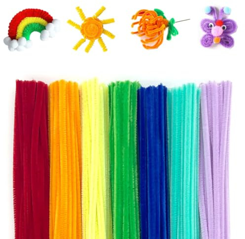 Qikaara 200 Stück Pfeifenreiniger Set, Bunt Chenilledraht 30 cm, Pfeifenputzerdraht für DIY Craft Projekte Biegeplüsch zum Basteln und Dekorieren Pipe cleaner Regenbogen 7 Farben