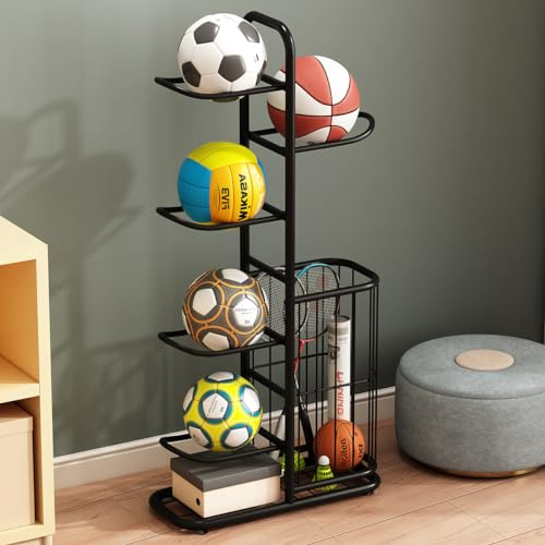 MLUPODY Ball Aufbewahrung – Stehende Ballhalterung aus Stahl für Basketball, Fußball & Volleyball – Robuster Ballständer mit Ballhalter für Innen- und Außenbereiche