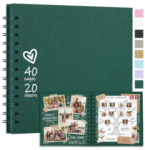 Vienrose Fotoalbum zum Selbstgestalten 18x18 cm, 20 Blätter 40 Seiten | DIY Scrapbook Bastelalbum, Hardcover Kraftpapier Spiralalbum als Geschenk für Hochzeit Geburtstag Jahrestag