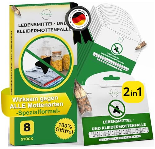 Jalawango 2in1 Mottenfalle Lebensmittel & Kleidermotten [8 STK]| Effektiv & langanhaltend (3-5 Monate)| Kleidermottenfalle Lebensmittelmotten-Falle Mottenschutz gegen Motten f. Kleiderschrank Küche