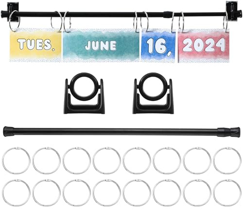 Briwooody 16-29 Inches Adjustable Calendar Holder Set Anchor Chart Date Cards Holder Flip Calendar Chart Rod for Classroom Whiteboard Crafts Home Decor Supplies(Black)