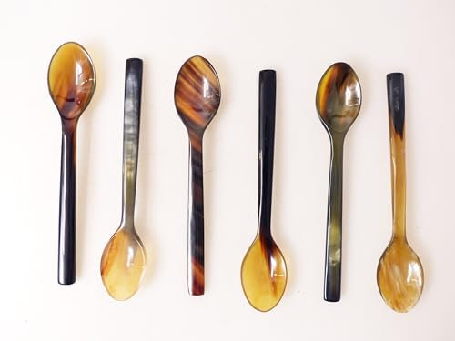6 Stück Madagaskar Horn Eierlöffel gerader Griff leicht gemasert 1A Qualität = 13 cm, Hornlöffel Natur Löffel aus echt Horn Servierlöffel Öko Handarbeit nachhaltig Büffelhorn Fair Handel Madagaskar