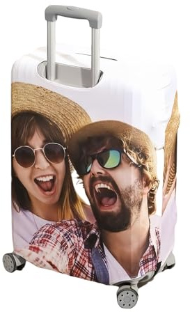 Drawelry Personalisierte Foto Gepäckhülle mit Bild Name Bedruckt Trolley Koffer Schutzhülle Reisekoffer Luggage Schutz Abdeckung Kofferhülle Geschenke für Familie Freunde Paare (Paare)