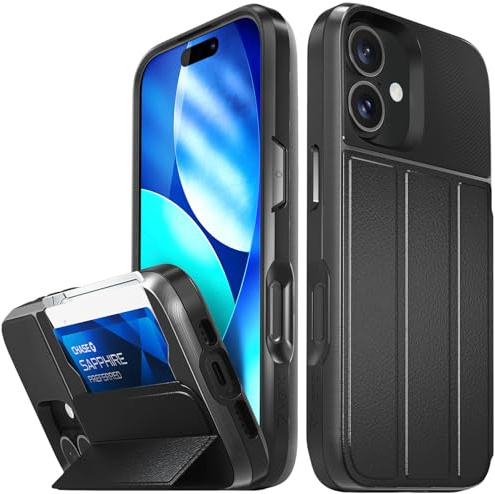 VENA vCommute for iPhone 17 Wallet Case, [Military Grade Drop Protection] Flip Leather Cover Slot Card Holder with Kickstand - Black