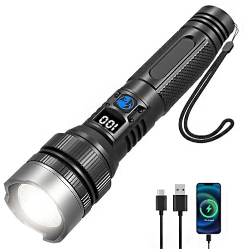 INTUPGD Linterna LED Recargable de Mano USB con Zoom, Impermeable Linterna Táctica de Aluminio para Ciclismo, Inspección, Trabajos, Reparación, Camping, Senderismo, Emergencia
