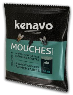 Attractif Mouches 125g KENAVO | Sachet de 4 doses pour piège à Mouches extérieur | Formule Ultra-Attractive à Base d’additifs Alimentaires | Attire et Capture Rapidement Les Mouches Adultes