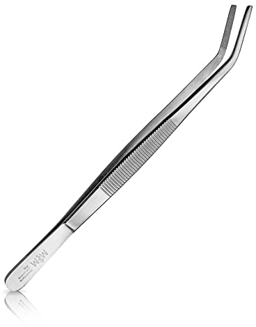 May - Pinze cucina professionale - Pinze da cucina - Pinzette cucina - Pinze per barbecue - Pinzetta per Impiattare - Con punta piegata - Acciaio inossidabile - 20 cm