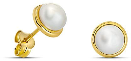 MIORE Ohrringe Gold- 9 karat (375) Gelbgold – Perlenohrringe, Ohrstecker Gold mit Weißen Süßwasserperlen 5 mm, Hypoallergene Perlen Ohrringe, Schmuck Damen, Goldschmuck - mit edler Schmuckbox