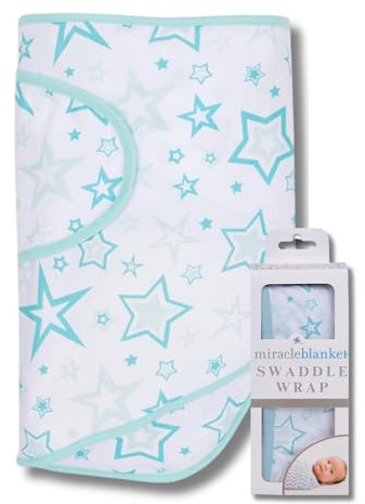 Miracle Blanket Baby Sleep Wickeltuch für Neugeborene, Jungen oder Mädchen, 0-3 Monate, Aqua Stars