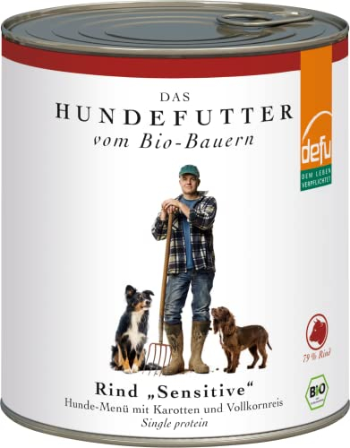 defu Hundefutter | 6 x 820 g | Bio Rind Sensitiv | Premium Bio Nassfutter Menü | Alleinfuttermittel für Hunde