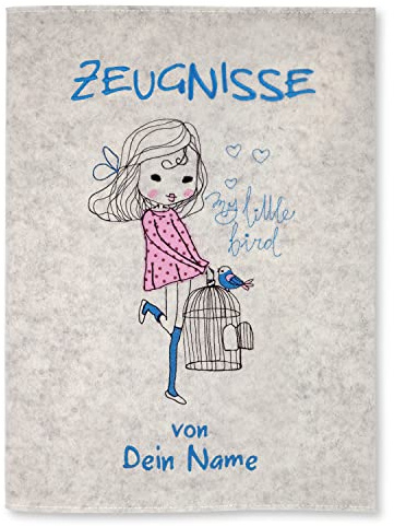 Zeugnismappe My little Bird personalisiert Sichtbuch DIN A4 mit 20 Hüllen - weiß meliert