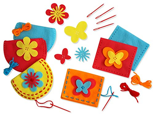 Serabeena Sew Your Own Purses - Sewing Kit for Kids - Felt Crafts for Kids - Sewing Ages 4-8 Plus - Felt Kit - Helps Develop Fine Motor Skills - DIY Kits with 6 Purses & Accessories