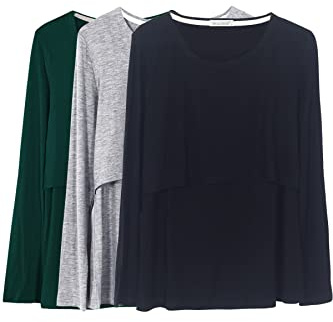 Smallshow Nursing Tops Women's Maternity Long Sleeve Breastfeeding Shirts,Black/Grey/Deep Green,M
