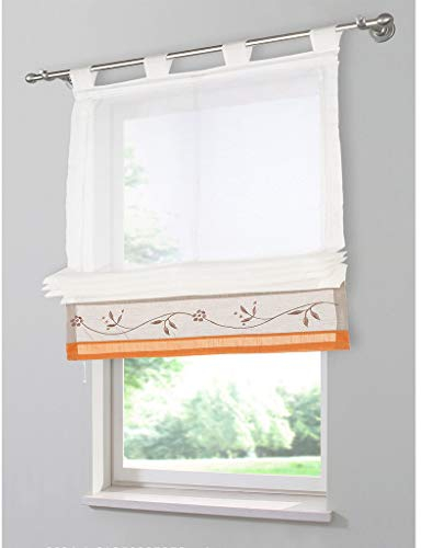 SIMPVALE 1 Piece Embroidered Curtain - Window Roman Blind Curtain - Height Adjustable for Ribbons - for Living Room, Bedroom and Kitchen (Width 80cm/Height 155cm, Orange)