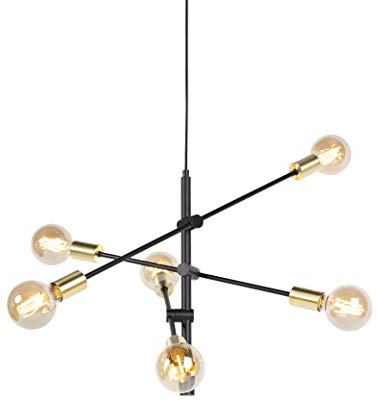 QAZQA - Industrie I Vintage I Industrie I Vintage I Hängelampe I Pendellampe I Pendelleuchte Schwarz und Messing 78 cm 6 Lichter - Sydney I Wohnzimmer I Schlafzimmer - Stahl Länglich - LED geeignet E2