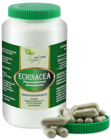 VITA IDEAL Vegan® ECHINACEA - Wurzel 360 KAPSELN - Purpursonnenhutwurzel - Purpursonnenhut - Sonnenhut -Tagesportion 860 mg Echinaceawurzel reines Pulver. Natürlich, pflanzlich & ohne Zusatzstoffe.