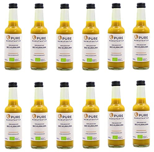 Pure Kurkuma – hochwertiger peruanischer Bio-Kurkuma Intensivextrakt ohne Zucker und künstliche Zusatzstoffe (12 x 250 ml)