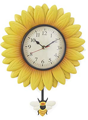 Wall Hanging Flower Clock with Analog Number Face - Sunflower