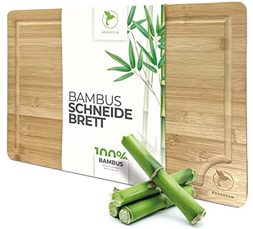 Koogreen Planche à découper en bambou massif avec rigole à jus I 45 x 30 x 2 cm Planche à découper XXL I Planche à découper en bois antibactérienne I Planche à découper indéformable I Planche à