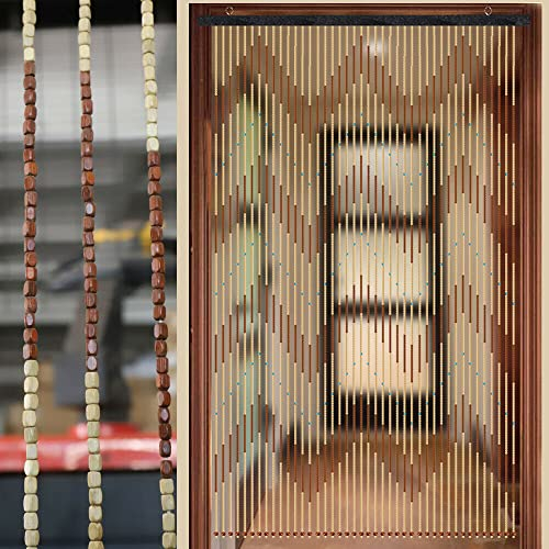 Tür Vorhang 91x220cm Retro Holzperlenvorhang Wandpaneel Beaded Door Curtain Screen 31 Stränge Türvorhang Veranda Raumteiler Dekor für Fenster Zuhause