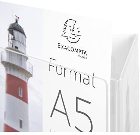 Exacompta 85558D Dreiseitiger Prospekthalter DIN A5 Hochformat aus stoßfestem Acryl ideal zur Präsentation Flyerhalter Aufsteller transparent
