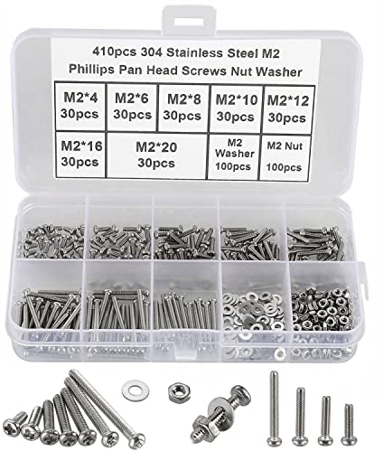 FandWay 410 Stück M2 Schrauben Set,Linsenkopfschrauben Kreuzschlitzschrauben Gewindeschrauben Edelstahl 304 Maschinenschrauben Muttern und Unterlegscheiben Sortiment.
