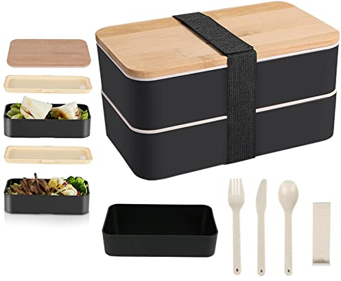 WMLBK Bento Box Japanese,Lunchbox Food Storage Containers 2/3 Tiers Lunch Box with Compartment for Adults/Children Work School, Microwave Dishwasher Safe (2 Tire)