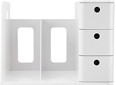 TOTITOM Klassischer Schreibtisch-Organizer aus weißem Stoßfestes HIPS-Material, 2 Bücherhalter mit 3 Schubladenboxen(Weiß), Desk Organizer für Büro, Zuhause, Klassenzimmer