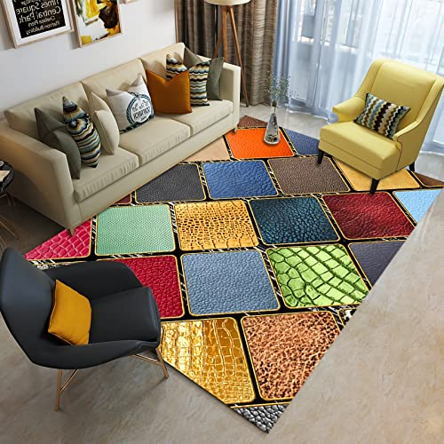 Teppich Teppich bettvorleger,Waschbarer Rutschfester Teppich Rot Gelb Blau Geometrisches Design antirutsch,küchenteppich läufer 160x230cm
