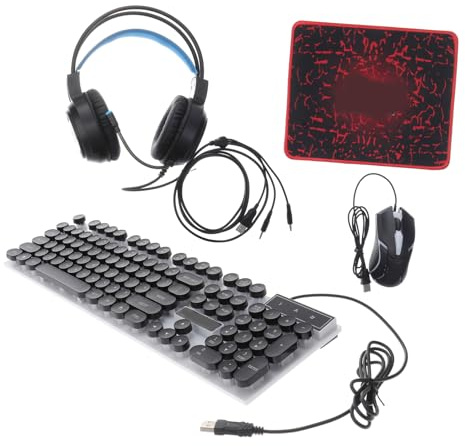 G306 4 in 1 Wired Keyboard Mouse Headset Mouse Mat Set Black | USB 2.0 and 3.5mm Connections, 104 Keys and 4 Buttons, Abs Build, Colourful Backlit
