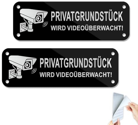 Goodvia Schild Privatgrundstück Klein 15x5cm Metall Aufkleber 2 Stück Schild Kameraüberwachung, Dieser Bereich Wird Videoüberwacht Gebürstetes Aluminium