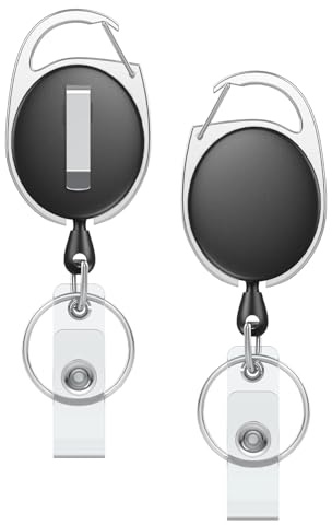 Uniclife Infällbar bricka rulle med karbinhake bältesklämma och nyckelring för bricka hållare ID-kort namnhållare, 2-pack