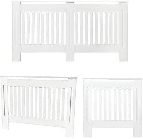 VickyHome Extra Slim Radiator Cover White Radiator Cover 152cm Wide, Vertical Slat Bathroom Heating Covers Decorative Top Shelf White Painted Radiator Guard For Home, Lightweight, Easy Assemble