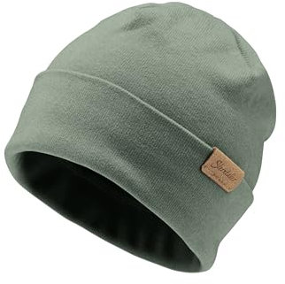 Sterntaler Beanie aus feiner Strickware - Zeitlose Unisex Mütze mit Umschlag - Verschiedene Tragevarianten - bequem und elastisch - mattgrün, Größe 51