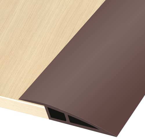 Funnytek Adhesive Door Threshold Strip, Floor Transition Strip Brown 1m×7cm | PVC, Applicable height: 12mm-15mm (H), 70mm (W) Flexible Laminate Door Threshold Strip, for Gaps Carpet Floor Tiles