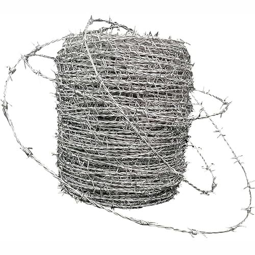 CINVSERW Rollo De Alambre De Púas, Alambre Espino Galvanizado Alambre De Espino Anti-Escalada Anti-Robo Malla De Alambre Valla Aislamiento De Espinas Medidas De Seguridad (1.8mm 100M)