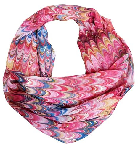 J26 Paisley Blume Rose Seide Glitzer Gold Sommer Frühling Loop Verlauf Regenbogen Rainbow Silk Uni Rundschal Schlauchschal Stola Schal leicht (Welle Glitzer Pink)