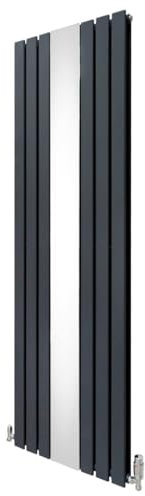 Radiatore con specchio 1800mm x 565mm e valvole TRV cromate Radiatore di design a doppia colonna verticale in acciaio al carbonio Grigio antracite Kit di fissaggio e staffe con spazzola di pulizia
