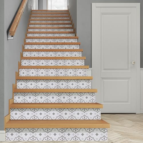 14Pcs Stair Stickers,18x100cm Self-Adhesive Stair Riser Decal Removable Wallpaper Wall Sticker Treads Decals Home Decoration for Kitchen Bathroom (001)