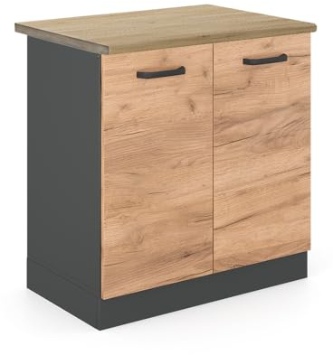 Vicco Spülenunterschrank R-Line, Goldkraft Eiche, 80 cm | 2 Türen · AP Eiche inkl. · Höhenverstellbare Füße · Großer Innenraum ✓ · ✓ Frei kombinierbar