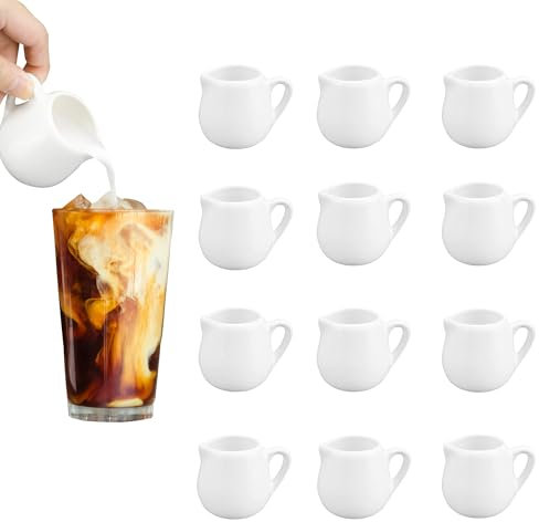 WENLISELL 12 PCS Small Milk Jug with Handle, 60ml White Ceramic Milk Jugs, Mini Gravy Jug for Home, Kitchen, Office, Coffee Bar