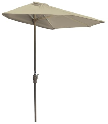 HomeStock Wall Mounted Patio Umbrella Shade - 7.5ft Beige Canopy, Portable Crank Umbrella, Outdoor Sun Shade