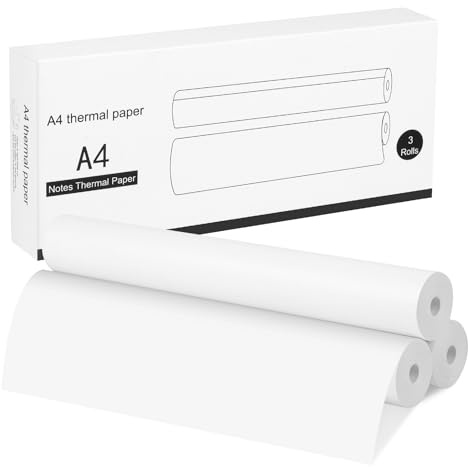 GuKKK A4 Termopapper för Bärbar Skrivare - 3 Rullar Snabbtorkande Skrivarpapper, 210 x 297 mm, Super White, Hög Okapacitet (ca 50 Ark)