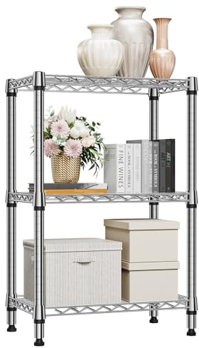MZG 340 kg 3 nivåer hylla metallförvaringshyllor hyllor vajerhylla kraftiga garderobsorganisatörer för garage kök badrum tvätt krom 35 cm D x 60 cm B x 90 cm H