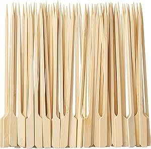 HITHIKA 100Pcs Bamboo Barbecue Skewers, 12cm Wooden Paddle Pick Skewers, Grill Kebab Party Sticks for BBQ Cocktails Buffets Fruit Burgers Sandwich Marshmallow